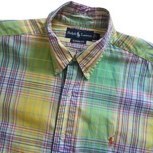 Ralph Lauren Classic Fit Men's L shirt Madras Plaid Button Down Shirt Multicolor